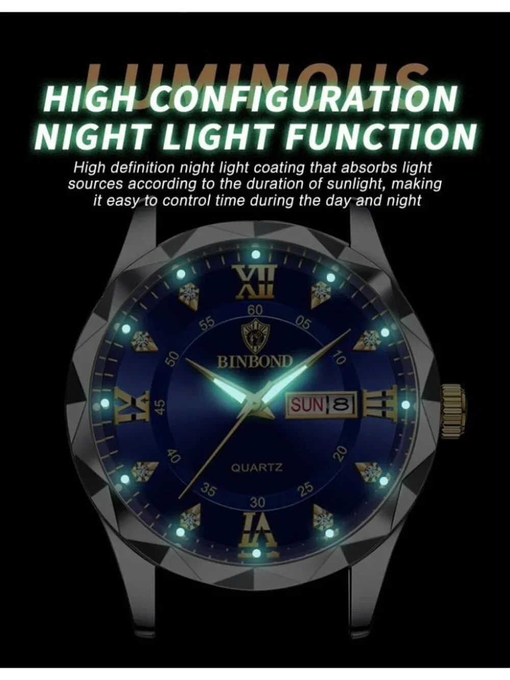 Men's Silver And Green Analog Stainless Steel Roman Numeral Diamond Luxury Watch